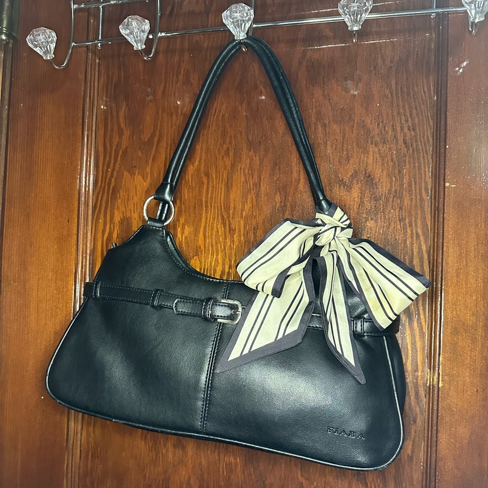 Black Shoulder Bag with Scarf Accent - Women